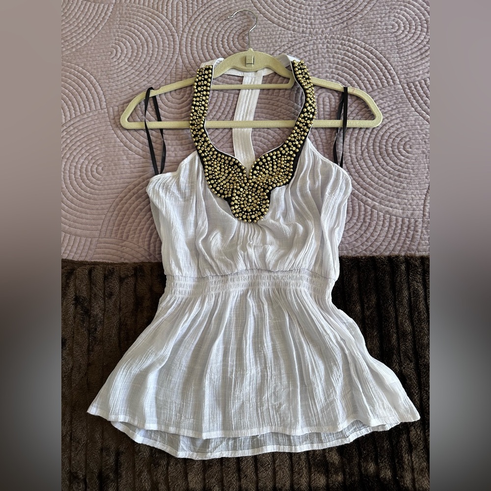 Bebe White Fitted Embellished Camisole